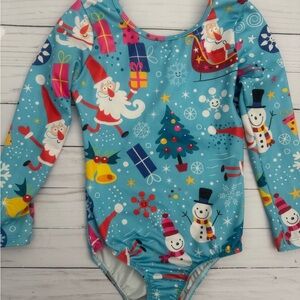 Festive Blue Holiday Print Leotard